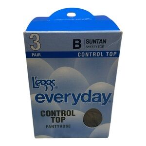 3 Pair L'Eggs Everyday Control Top Pantyhose Sheer Toe Size B Suntan